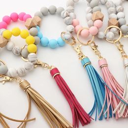 Porte-clés en perles de Silicone pour femmes, pompons, Bracelet Anti-perte, pendentifs élastiques, accessoires de mode, cadeau