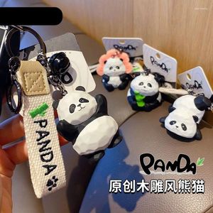 Porte-clés en résine de style sculpture sur bois, porte-clés créatif et exquis, sac de couple en bambou, téléphone portable Pandant