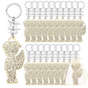 Keychains houten doopsleutelringen Angel Keychain Baby Shower Favor Baptismal Souvenirs Communion voor Bridal Enek22