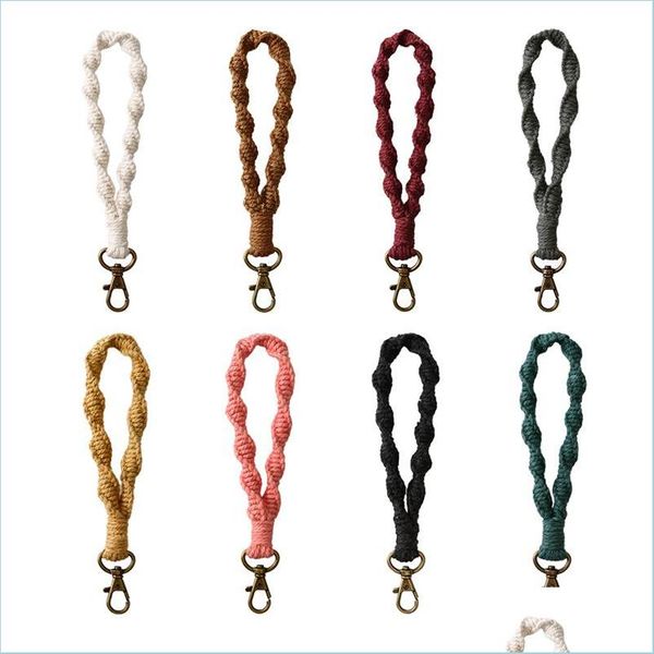 Porte-clés Bracelet Porte-clés Bracelet En Coton Tressé Porte-clés À La Main Boho Poignet Longe Rame Bijoux Fob Rétro Femmes Cadeau De Noël D Dhgr3