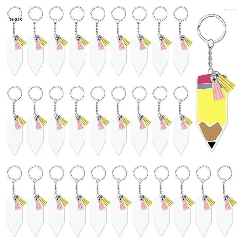 Keychains X7YA 1Set Acrylic Blank Keychain Accessories Pencil Jump Rings Tassels Keyrings