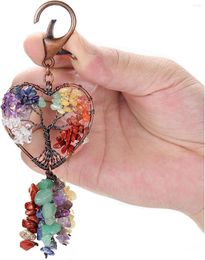 Porte-clés XSM 7 Chakra guérison cristal porte-clés arbre de vie pierres précieuses naturelles pendentif voiture porte-clés perles gland