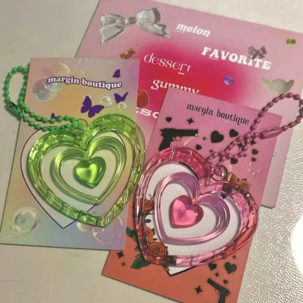 Porte-clés Y2k coeur porte-clés bijoux doux rose creux pêche anneaux pour filles femmes coloré mignon porte-clés sac décoration