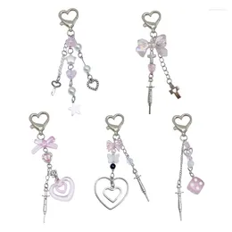 Porte-clés Y2K Rose Porte-clés Papillon Pendentif Sangle De Téléphone Portable Chaînes De Téléphone Perlées À La Main Détachable Téléphones Lanière