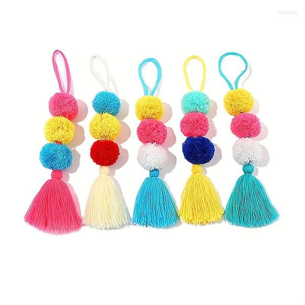 Porte-clés YANZAI Mignon Bohême Coloré Gland En Peluche Boule Porte-clés Petit Pendentif Sac À Main Ornement Portefeuille Porte-clés Ornements