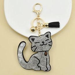 YLWHJJ Merk 2024 Leuke Strass Kat Sleutelhanger Voor Vrouwen Tas Auto Hanger Kwastje Kitten Sleutelhanger Mode-sieraden Ring