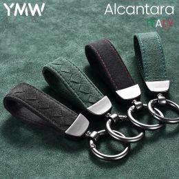 Sleutelchains YMW Alcantara auto sleutelhanger sleutelhanger gevlochten geweven touw sleutelhanger kunstmatige leer mannen vrouwen handgeweven hangen