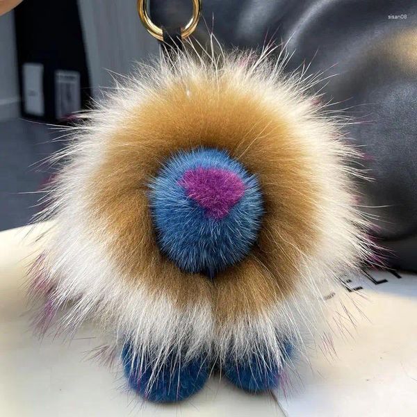 Porte-clés ZDJ09 Mignon Lion Design Cuir Puff Pendentif Ornement Charme 16 cm En Peluche Véritable Raton Laveur Porte-clés Pour Sac À Main