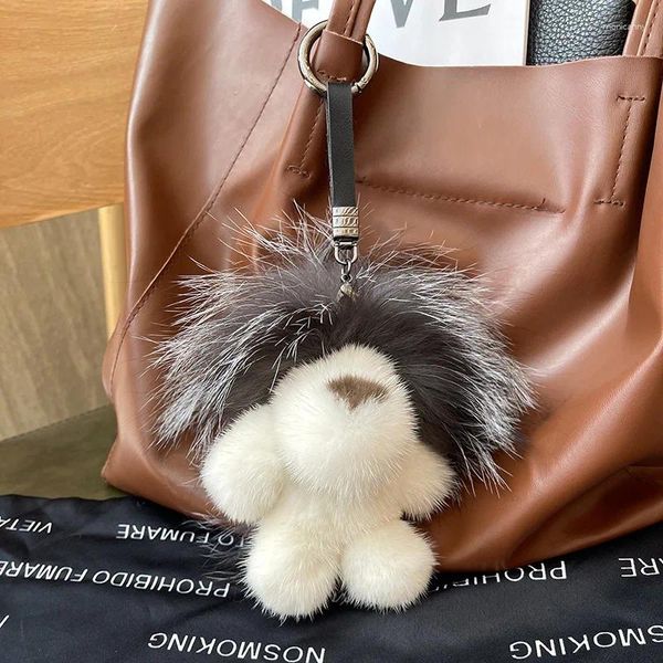 Llaveros ZDJ10 Bolsa de coche Colgante de peluche Colgante Colgante Joyería Regalo Real Mink Mapache Piel León Diseño Correa de cuero Llaveros para mujeres Niñas