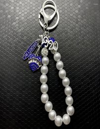 Porte-clés ZETA PHI BETA Sorority Society strass pendentif en métal en forme de coeur chaîne de perles blanches porte-clés 1865088