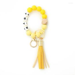 Porte-clés ZG MAMA Bracelet porte-clés perle en bois Silicone gland sac mode cuir pendentif 2023 Bracelet femme bijoux