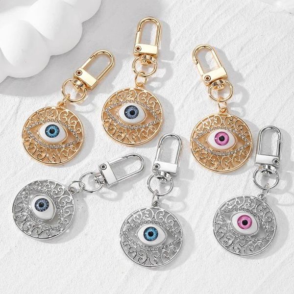 Keychains Zircon Hollow Evil Eye Ball Keynchain Keychain Key Anneau pour femmes Lovers Lovers Rétro Blue Box Box Box Car Solder Ornement Bijoux