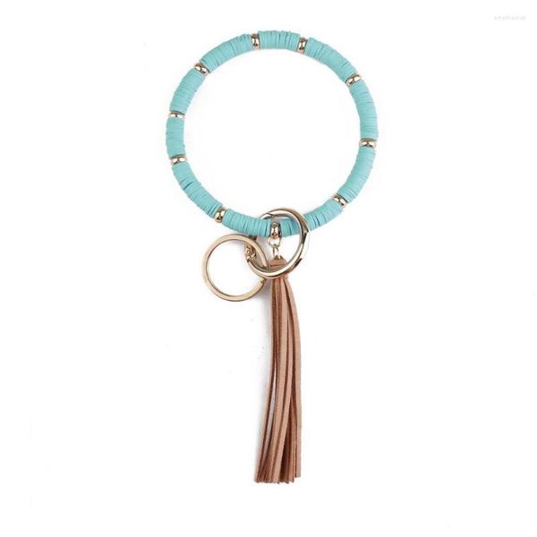 Llaveros ZWPON Boho Heishi polímero arcilla disco cuentas círculo llavero terciopelo borla pulseras para mujer Surf joyería al por mayor