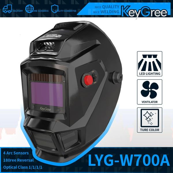 Keygree Soudage Masque Charge solaire LED LED Optica Classe 1 / 1/1/1 Système d'échappement Filtre de fraîcheur Calle de soudage Chameléon Casqueur W700A 240423