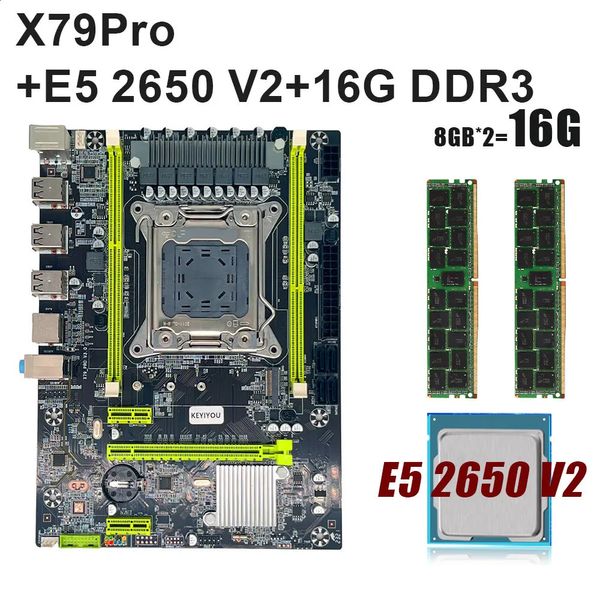 KEYIYOU X79Pro ensemble de carte mère X79 placa mae ensemble LGA 2011 V1 V2 avec processeur Xeon E5 2650 V2 16 go DDR3 ECC REG kit de RAM 240314