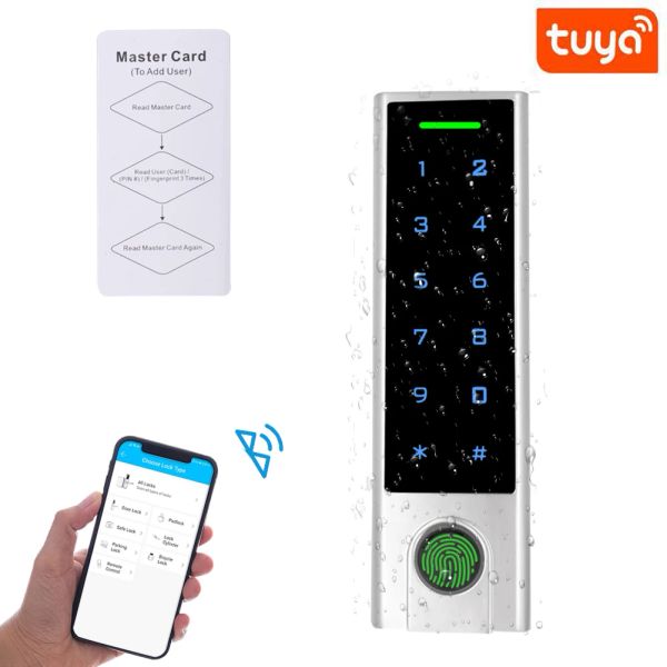 CHEYPADS 125KHz RFID Bluetooth Access Contrôleur IP66 Contrôle d'accès d'empreintes digitales étanche TUYA Prise en charge de l'application Ajouter des utilisateurs de suppression par application