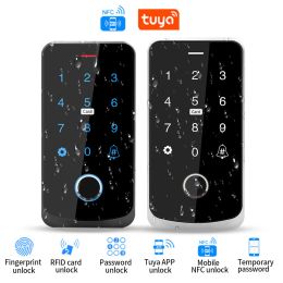 Toetsenborden toegangscontrole toetsenbord IP65 Waterdichte biometrische vingerafdruk touchscreen toegangscontroller NFC Bluetooth Tuya App RFID IC M1