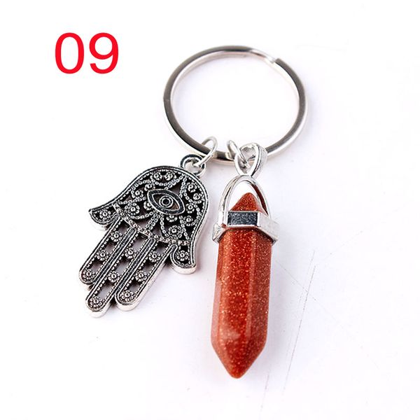 Porte-clés bijoux pas cher cristaux de guérison améthyste Rose Quartz perle Chakra Point de guérison Fatima Hamsa porte-clés KKB7660