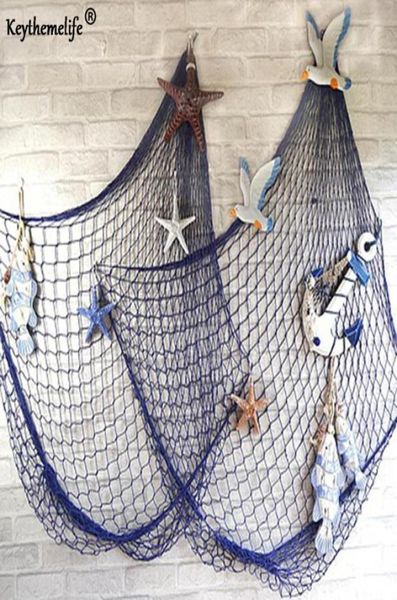 Keythemelife style mer méditerranée blanc bleu décor filet coquille ornements tentures murales décor artisanat scène fête décor 1x2M7435810