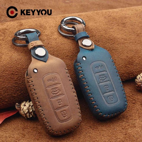 KEYYOU Kia K2 K5 pour Genesis Equus Elantra Veloster Sonata étui à clés de voiture en cuir véritable 4 boutons housses de porte-clés