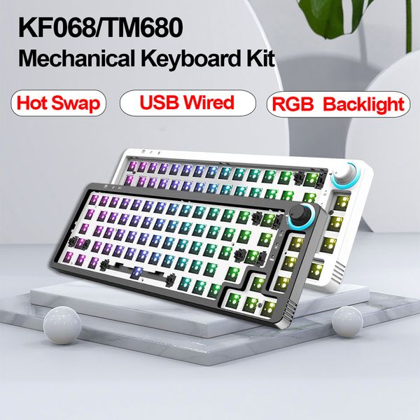 KF068/TM680, Kit de teclado mecánico de intercambio en caliente, interruptores de 3/5 pines RGB con cable USB para teclados Cherry Gateron Kailh Dial Knob