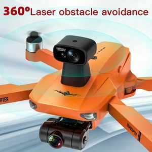 KF102 Drone GPS RC amélioré pour éviter les obstacles, orange/gris, avec double caméra HD, 1 batterie, moteur sans balais à cardan électronique anti-secousse auto-stabilisant à 2 axes.