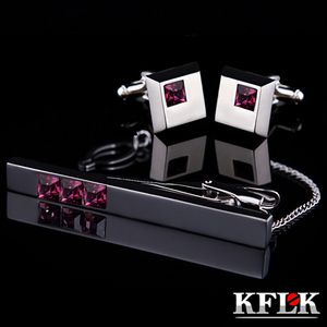 Kflk Cuff Links Nectrictie Clip voor stropdas hoogwaardige tie pin voor mannen paarse kristallen stropdas bars manchetknopen tie clip set sieraden