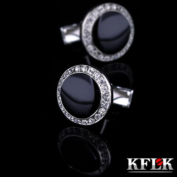 KFLK bijoux chemise française bouton de manchette noir pour hommes marque bouton de manchette en cristal gros bouton rond invités de haute qualité 240301