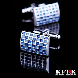 KFLK bijoux chemise boutons de manchette pour hommes marque manchette bouton de manchette bleu Plaid bouton de manchette haute qualité abotoaduras bijoux