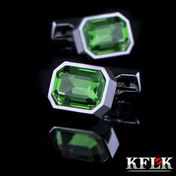 Kflk Jewelry Shirt Wedding Cuffer Binks for Mens Brand Green Crystal Fashion Cuff Lin