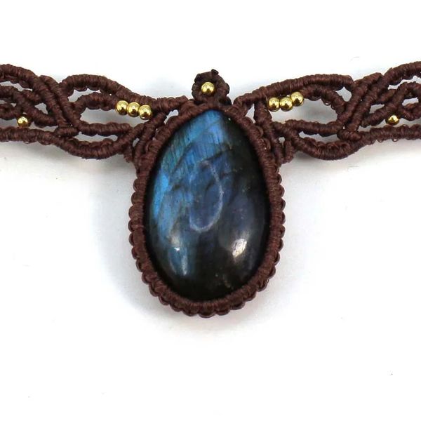 KFT naturel Labradorite originale pierre goutte d'eau à la main fil corde enveloppé tressé macramé chaîne collier femmes fille bijoux 240127
