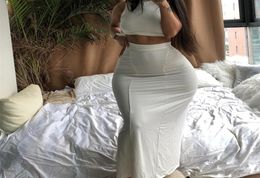 Kgfigu Kim Kardashian Gray Outfits Women Tank Tickings and Long Skirt Sets 2019 Summer 2 piezas Falda de dos piezas Y2007015689434