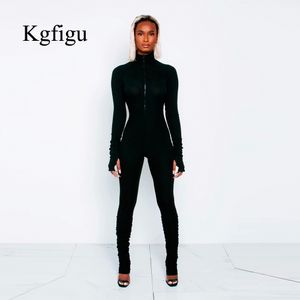 KGFIGU femmes noir pantalons longs combinaisons femmes barboteuse Casual col roulé solide côtelé pantalon long blanc et orange tenues V200325