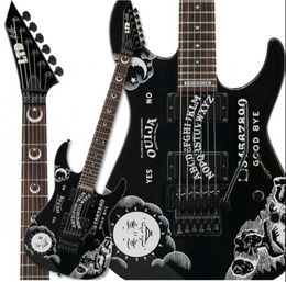 Gratis Verzending KH-2 2009 Ouija Kirk Hammett Signature Zwarte Elektrische Gitaar Reverse Headstock, Floyd Rose Tremolo, zwarte hardware