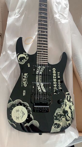 Guitarra eléctrica KH Ouija Black Kirk Hammett Signature, clavijero invertido, trémolo Floyd Rose, incrustación Star Moon, en stock, envío rápido, pastillas EMG de China