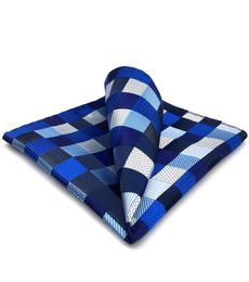 KH2 Hanky à carreaux bleu argent noir mouchoir hommes cravates Jacquard tissé poche carré costume cadeau 5678513