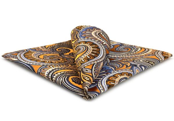 KH6 Paisley Floral oro amarillo azul pañuelo corbatas para hombre Jacquard tejido bolsillo cuadrado traje Gift1041135