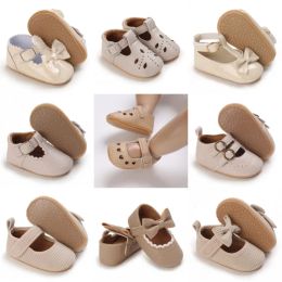 Kaki 0-18m baby casual schoenen baby peuter bowknot non-slip rubber zachte toestand platte pu first walker pasgeboren boogdecor Mary janes