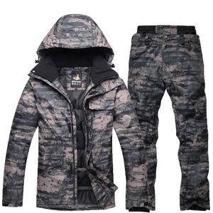 Ensembles de combinaison de Ski de Camouflage kaki pour hommes vestes de neige imperméables et pantalons à bretelles vêtements de Snowboard en plein air Costumes d'hiver 240111