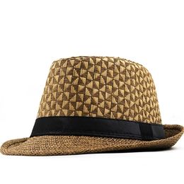 Hombo de hierba de color caqui Hombo Panamá de verano Sum Gat Beach Holiday Holiday Classic Classic Mens Gat and Horg Horg Satlby Hat 240521