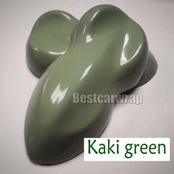 Enveloppe de vinyle brillante vert kaki POUR enveloppe de voiture avec enveloppe de véhicule à bulles d'air couvrant des autocollants avec de la colle à faible adhérence 3M de qualité 1 52x2226p