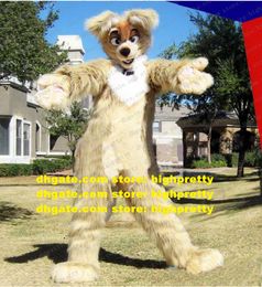 Kaki Long Furry Husky Dog Mascot Kostuum Fox Wolf Fursuit Adult Cartoon Mega-Event Fandango Dancing Party ZZ7768