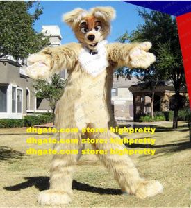 Khaki Long Fur Furry Husky Dog Mascot Costume Fox Wolf Fursuit Adult Cartoon Mega-Event Fandango Dancing Party ZZ7768