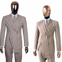 Kaki Costume Hommes 2 Pièces Blazer Pantalon Un Butt Mixte Peaked Revers Slim Veste Fi Tuxedo Busin Mariage Moderne Marié x27H #