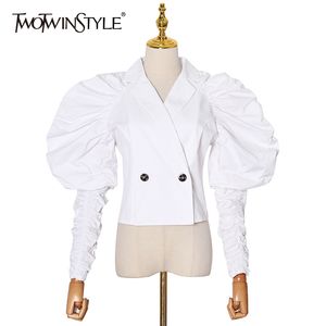 Kaki froncé chemise pour femmes col en V à manches longues tunique élégant Blouse femme automne mode vêtements 210524