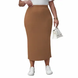 Kaki Rokken Plus Size 4XL Hoge Taille Midi Office Lady Casual Avond Club Party Wear Bodyc Kokerrok Nieuwe k9su #