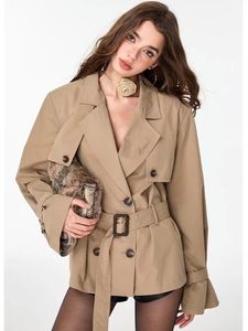 Trench-coat kaki coupe slim et tempérament slim pour femme, veste mi-longue, automne et hiver