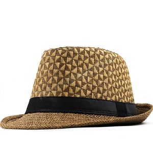 Kaki strohoed heren panama caps zomerstijl zon hoed strand vakantie klassieke mannelijke trilby hoeden