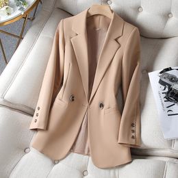 Traje caqui abrigo de mujer primavera moda Otoño coreano chaquetas de manga larga chaqueta de mujer Casual Oficina señoras Blazer Tops 240112