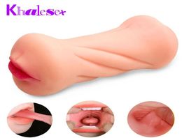 Khalesex réaliste mâle masturbateur artificiel vagin poche gorge profonde langue sucer chatte jouets sexuels pour hommes chauffage Vibration J1906968604